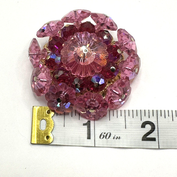 Vendome Brooch Pin Flower Pink Crystal Ruffle Aurora Borealis Floral Vintage - Picture 4 of 5